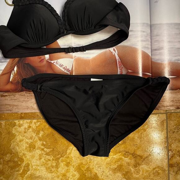 NEW Xhilaration Grecian Braided Hip Moderate Bikini Swim Bottom Black NWOT Sz S - Picture 1 of 14